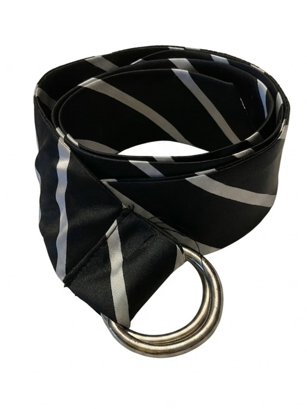 Black & Silver Striped D-Ring Belt